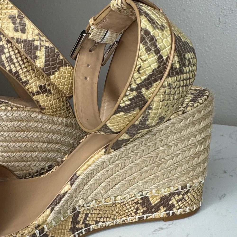 Lauren Ralph Lauren‎ Hilarie Ankle Strap Espadrille Tan Snake Print Wedges - 10